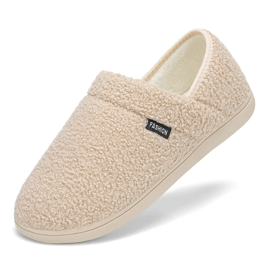 TIKVAW Slippers for Women House Slippers Warm House Shoes Indoor Ladies Winter Bedroom Footwear Fuzzy Beige Size 5.5-6.5 Female 4-5 Male